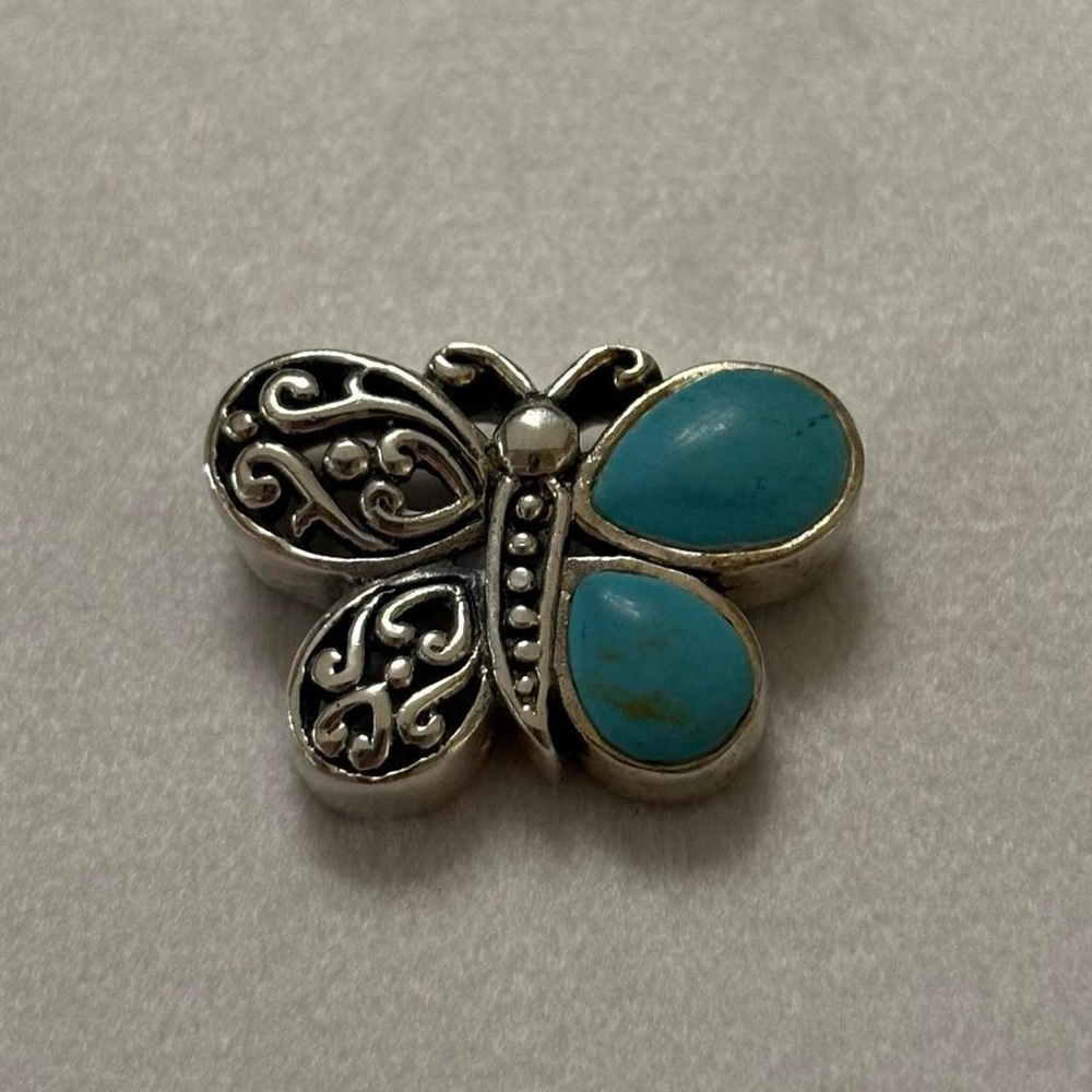 925 Sterling Silver Turquoise Inlay Filigree Mini Butterfly Necklace Charm